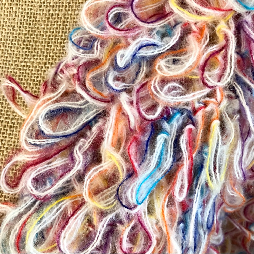 🏷️ SOLD Hayden Multi Color Fringe Yarn Loop Sweater Jacket - Picture 5 of 16